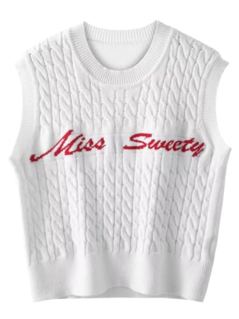 Sleeveless Cable Knit Sweater Vest Women Crew Neck Pullover Top